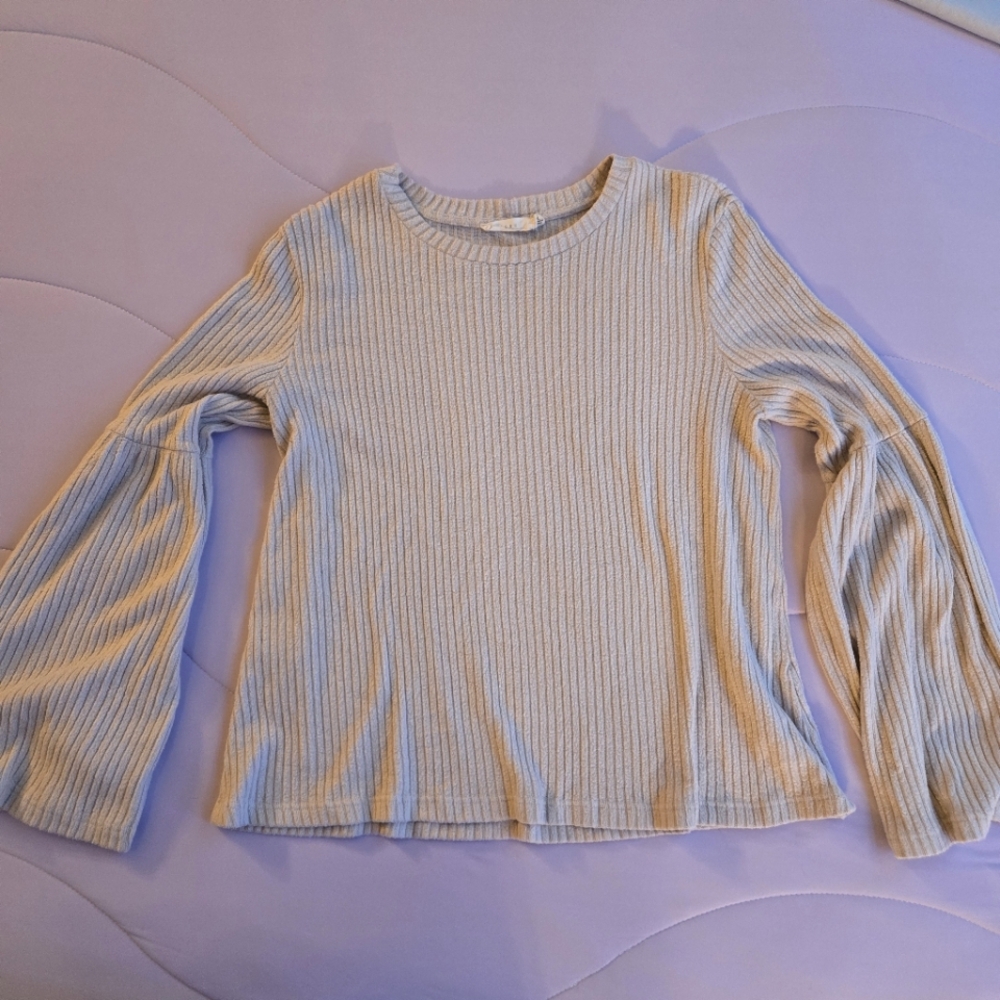 LUSH Ribbed Super Soft Crewneck Sweater M Oatmeal Cream - Cozy Knit